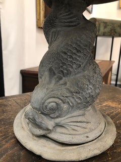 English 19th Century Lead Clamshell Birdbath with Dauphin Base