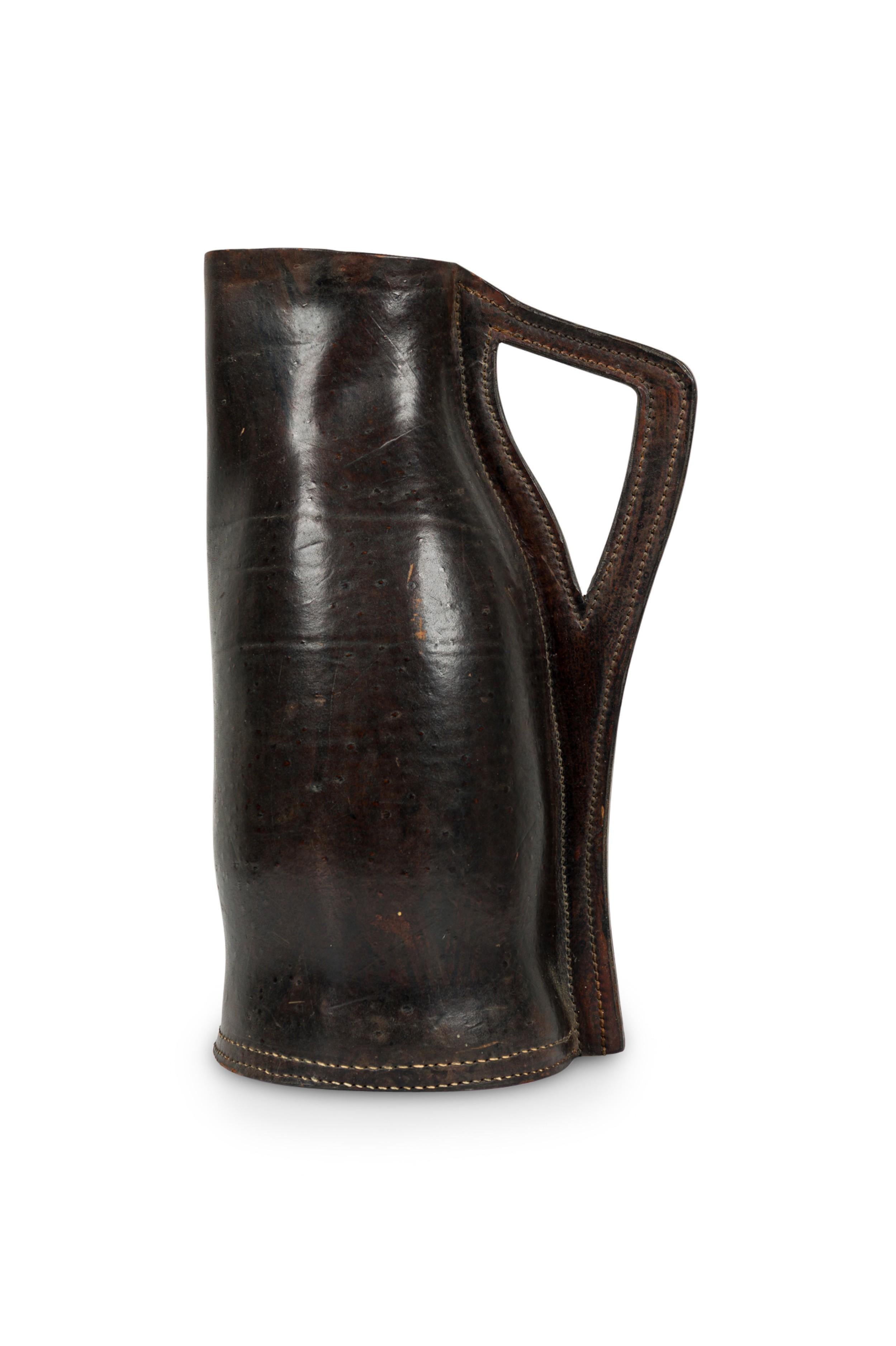 English (19th Century) hand stiched dark brown leather biomorphic shaped 