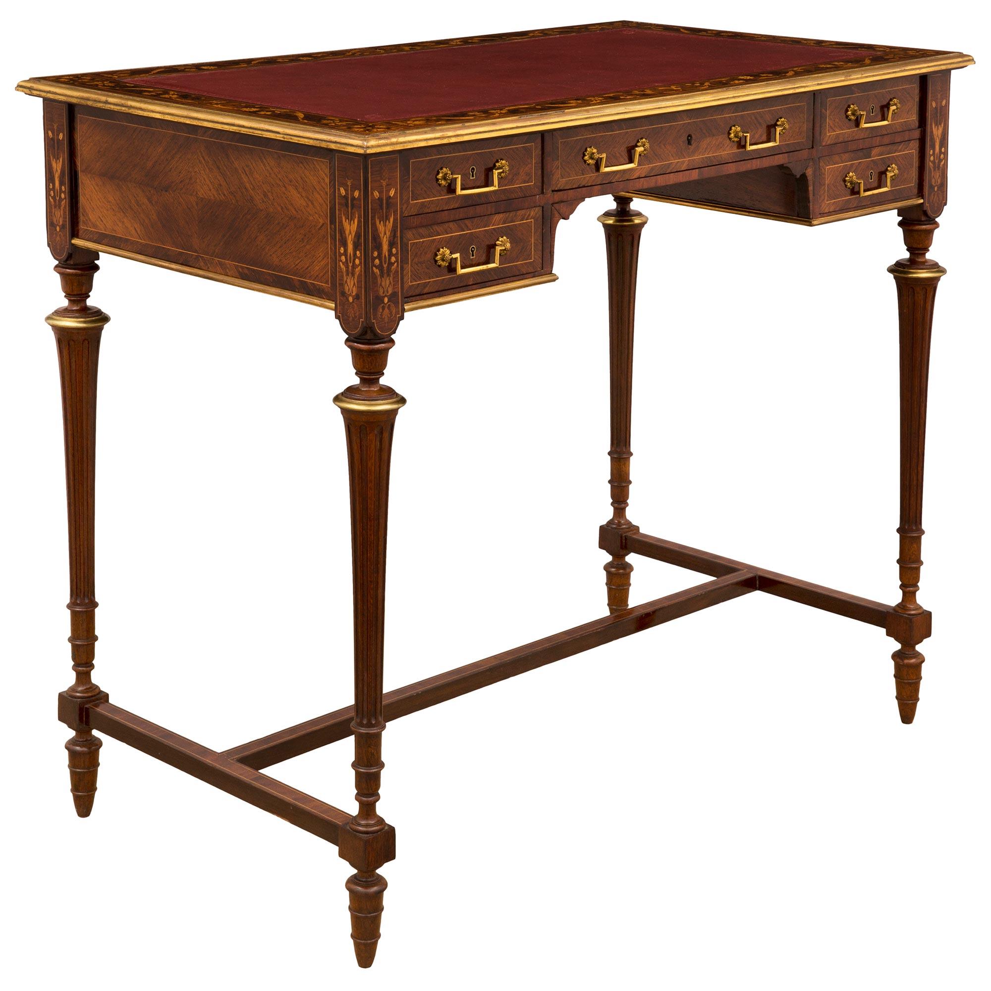 English 19th Century Louis XVI St. Kingwood, Tulipwood and Ormolu Desk In Good Condition For Sale In West Palm Beach, FL