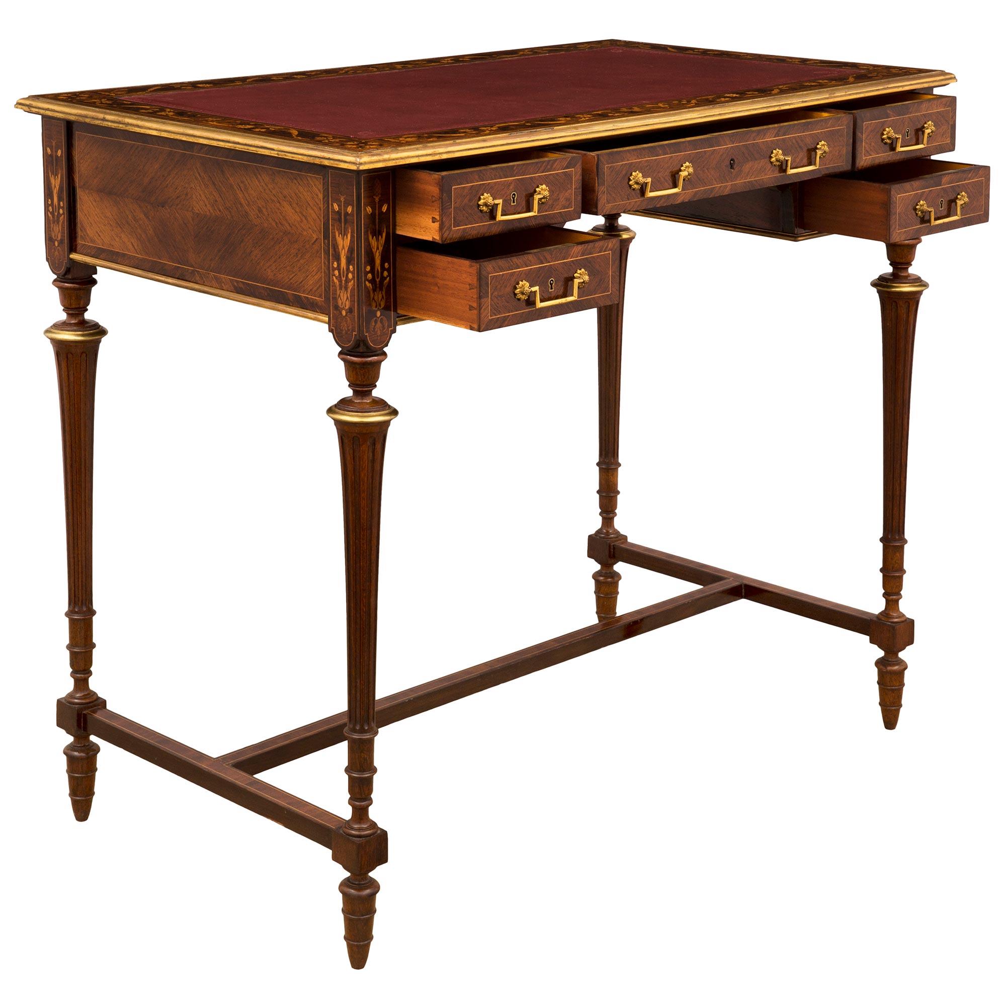 English 19th Century Louis XVI St. Kingwood, Tulipwood and Ormolu Desk For Sale 1