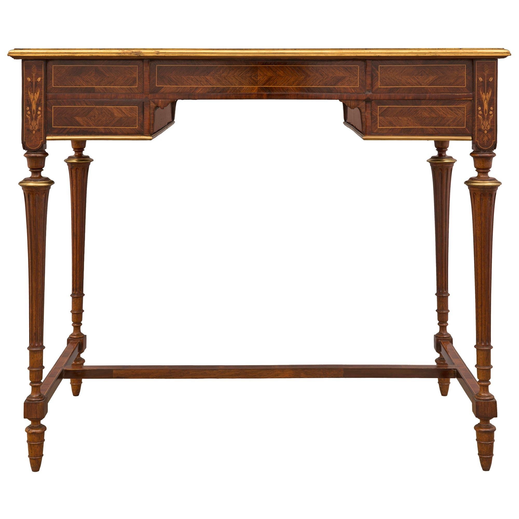 English 19th Century Louis XVI St. Kingwood, Tulipwood and Ormolu Desk For Sale 3