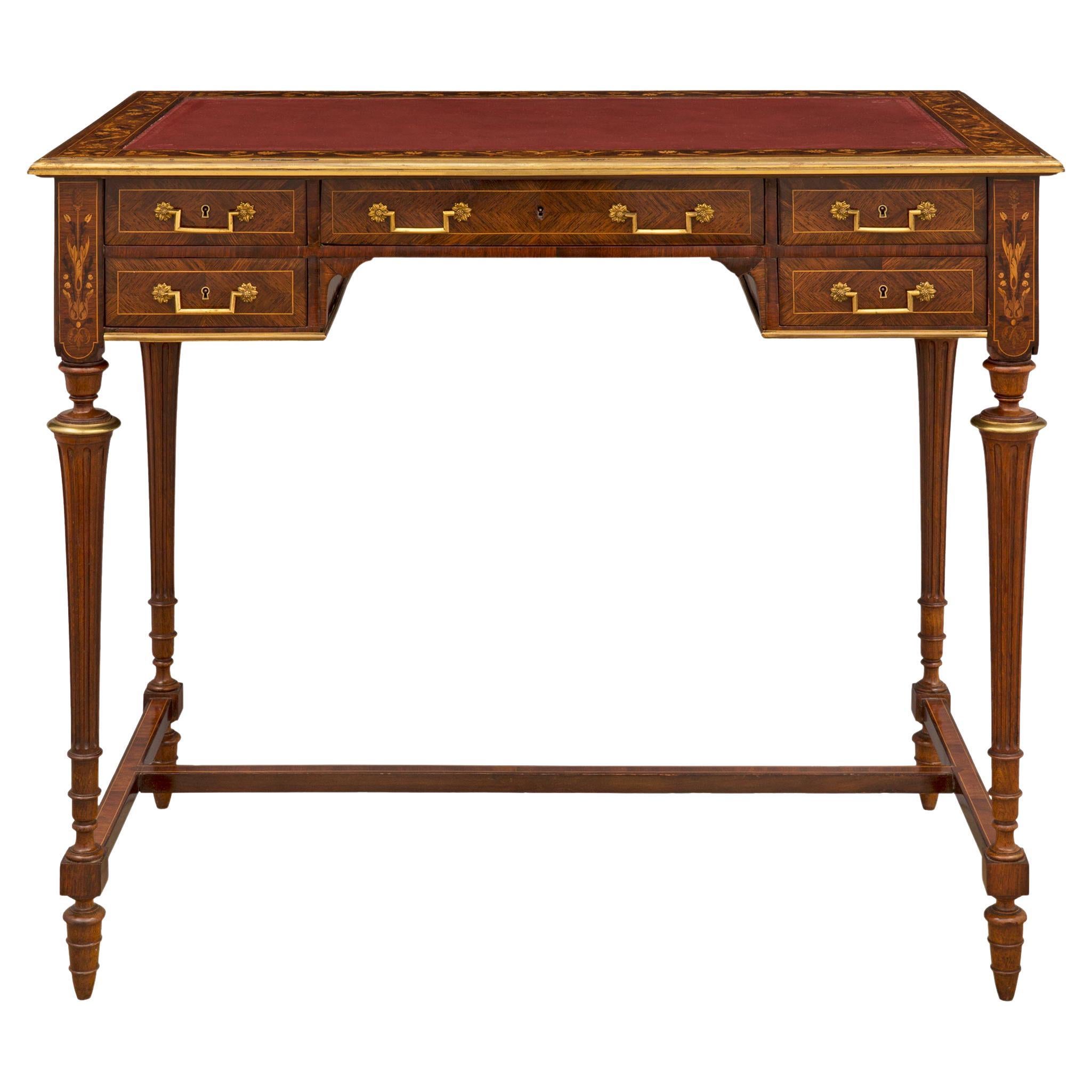 Englischer Schreibtisch aus Veilchenholz, Tulpenholz und Goldbronze, Louis XVI.-Stil, 19. Jahrhundert