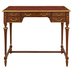 Bureau anglais du 19ème siècle de style Louis XVI en bois de violette, tulipier et bronze doré