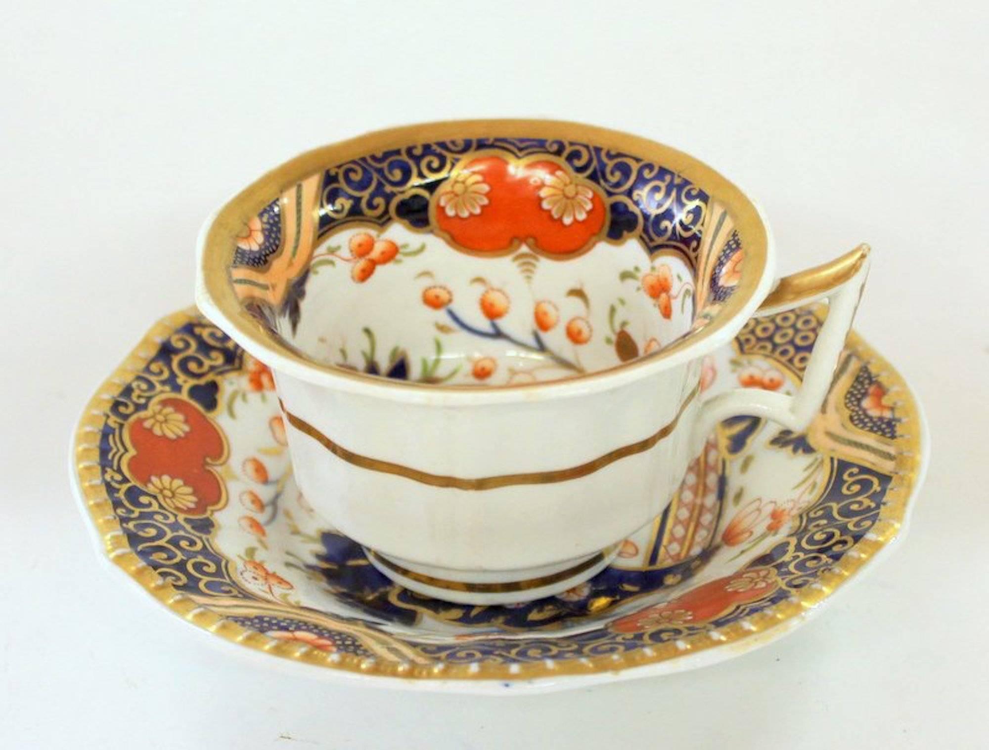 English 19th Century Machin & Baggaley Porcelain Hand-Painted Imari Cup & Saucer 1