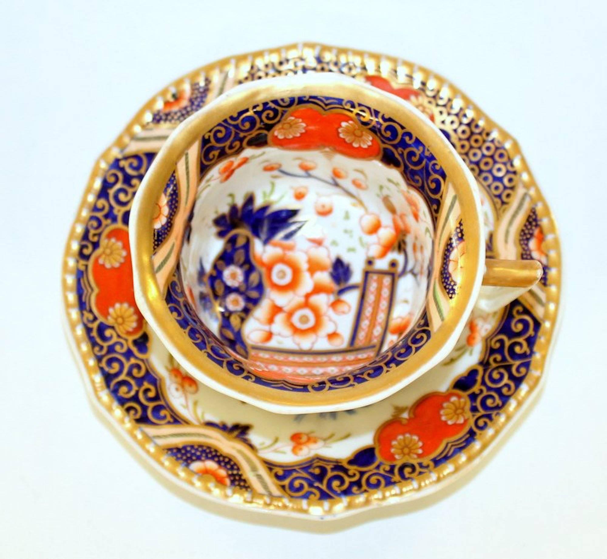 English 19th Century Machin & Baggaley Porcelain Hand-Painted Imari Cup & Saucer 2