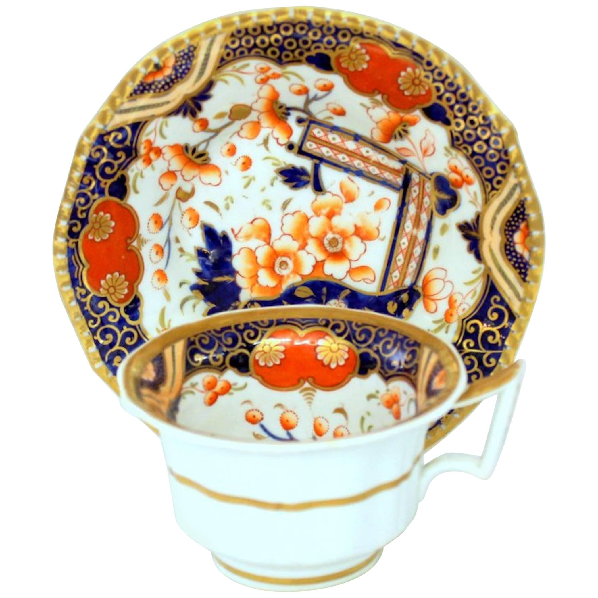 English 19th Century Machin & Baggaley Porcelain Hand-Painted Imari Cup & Saucer