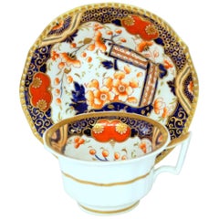 English 19th Century Machin & Baggaley Porcelain Hand-Painted Imari Cup & Saucer