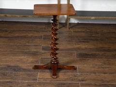 English 19th Century Mahogany Barley Twist Side Table with Quadripod Base