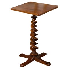 English 19th Century Mahogany Barley Twist Side Table with Quadripod Base