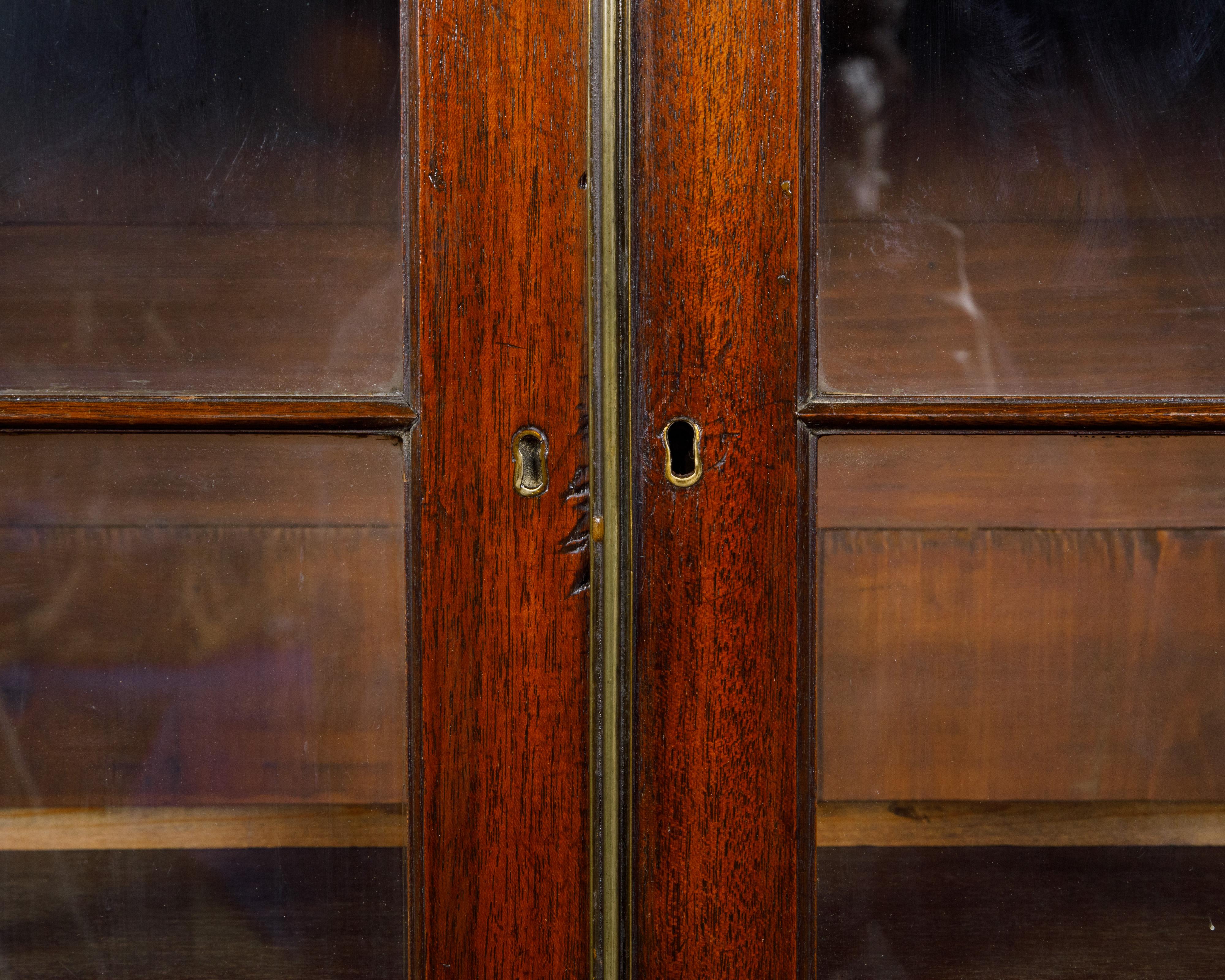 English 19th Century Mahogany Bookcase with Glass Doors and Carved Rosettes For Sale 8