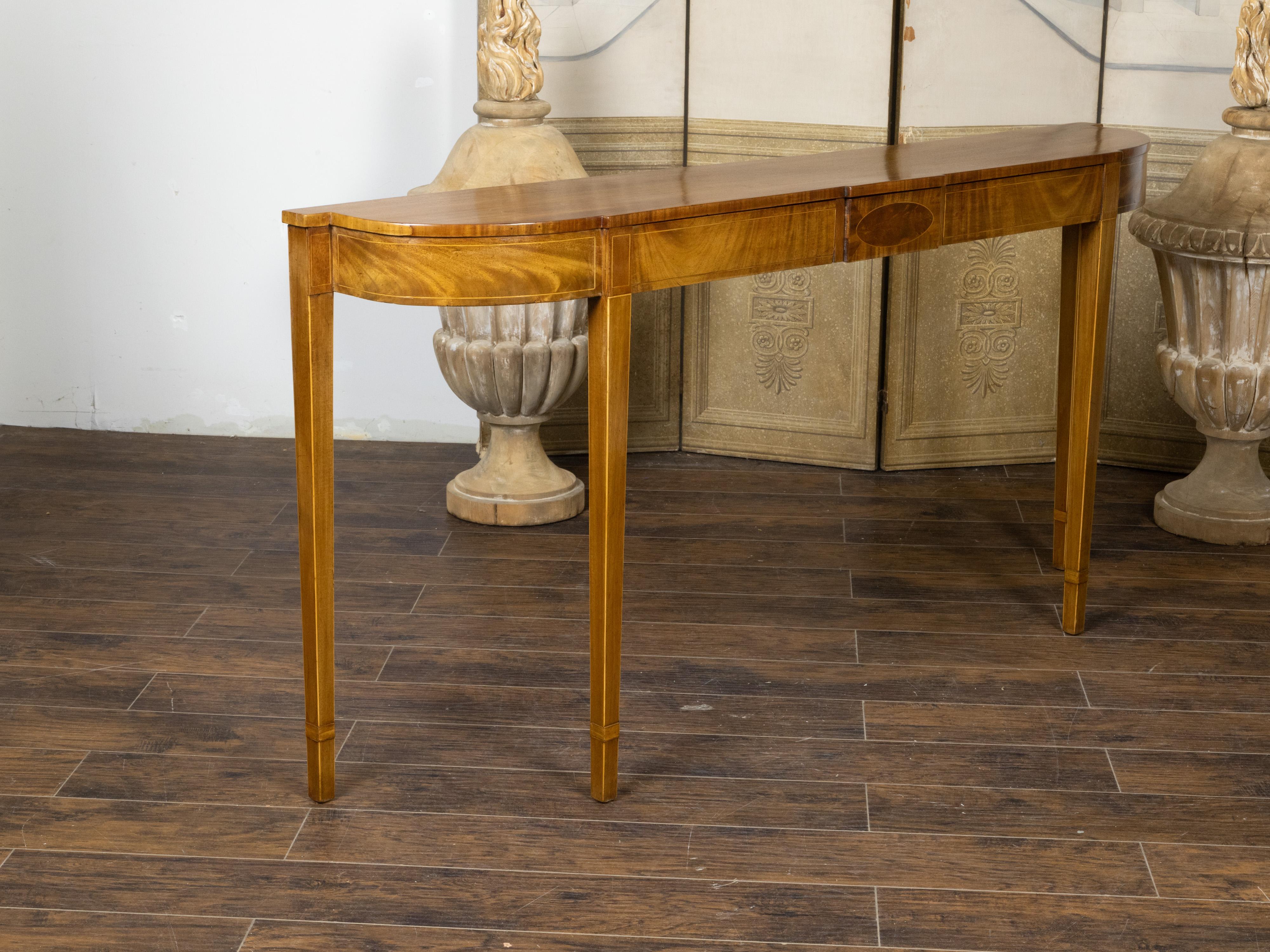 English 19th Century Mahogany Bow Front Console Table with Cross Banding 2