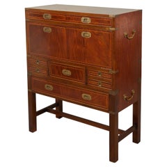 English 19th Century Mahogany Campaign Drop-Front Desk with Multiple Drawers