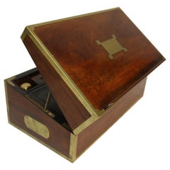 Antique English 19th Century Mahogany Campaign Writing Box with Secret Drawers