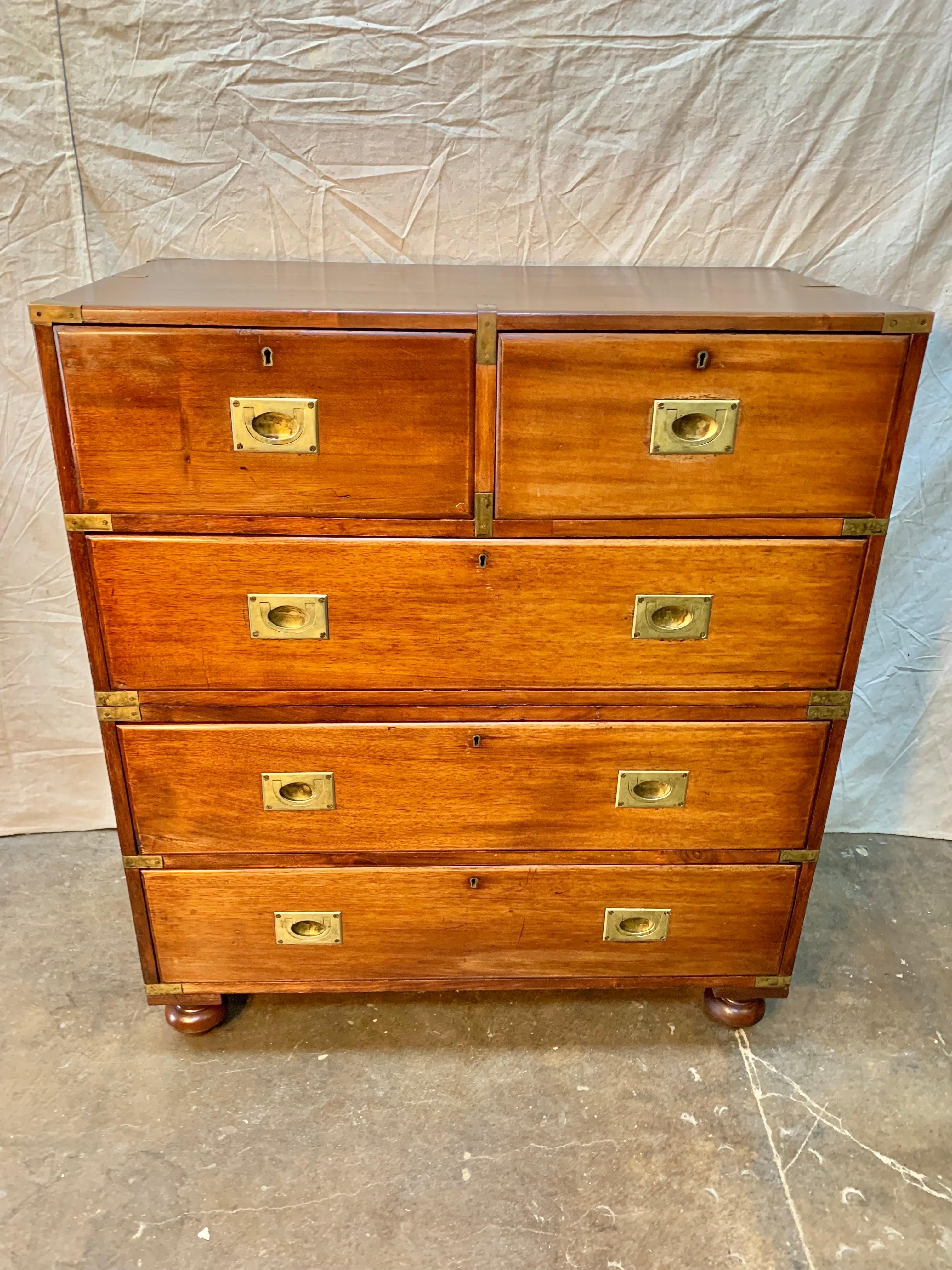  English 19th Century Mahogany Campaign Chest of Drawers. For Sale 1