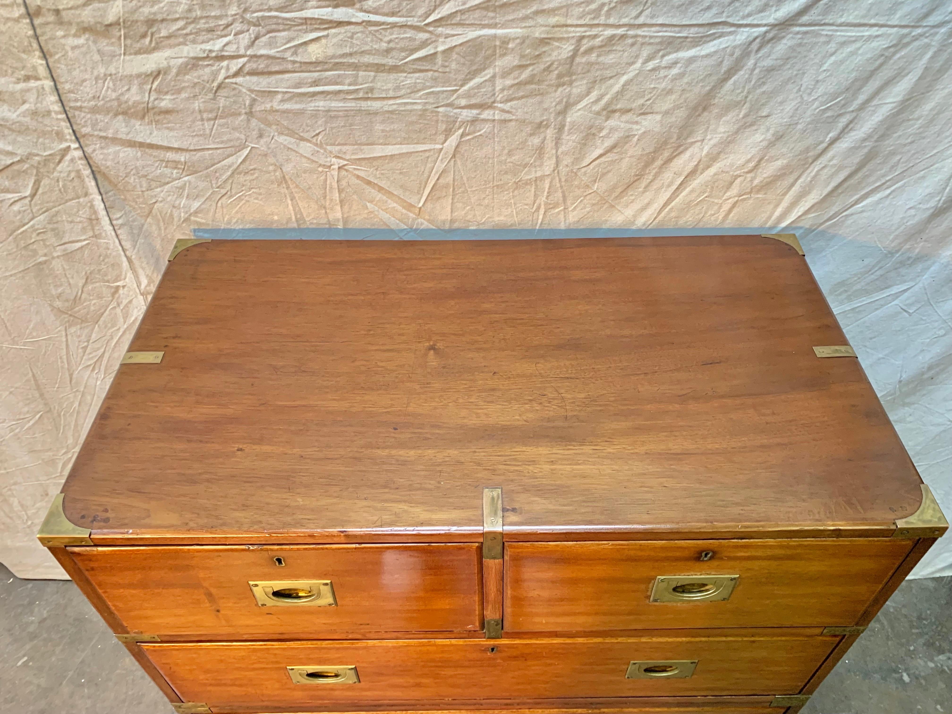  English 19th Century Mahogany Campaign Chest of Drawers. For Sale 2