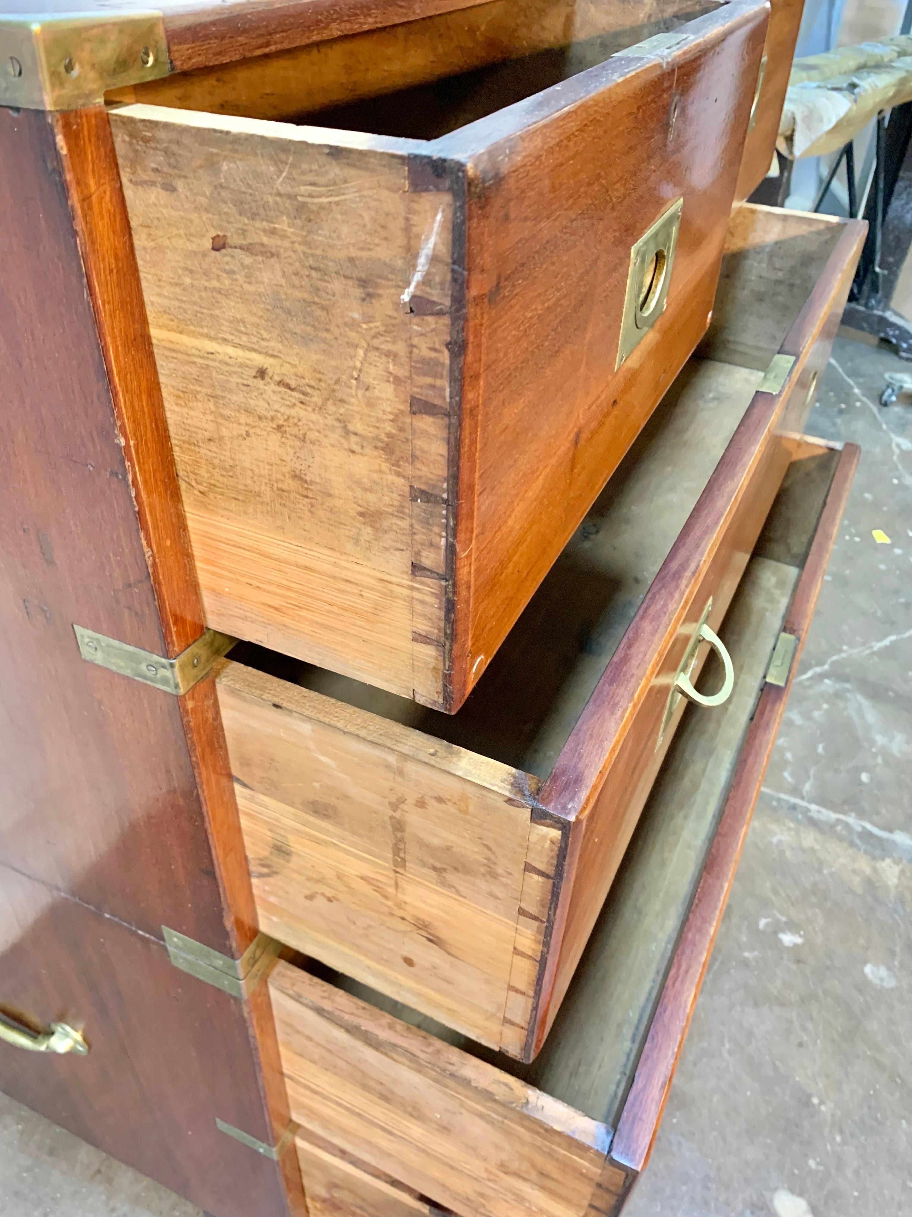  English 19th Century Mahogany Campaign Chest of Drawers. For Sale 5