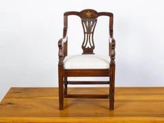 English 19th Century Mahogany Child's Chair with Feather Motifs and Marquetry