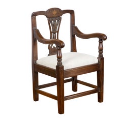 English 19th Century Mahogany Child's Chair with Feather Motifs and Marquetry