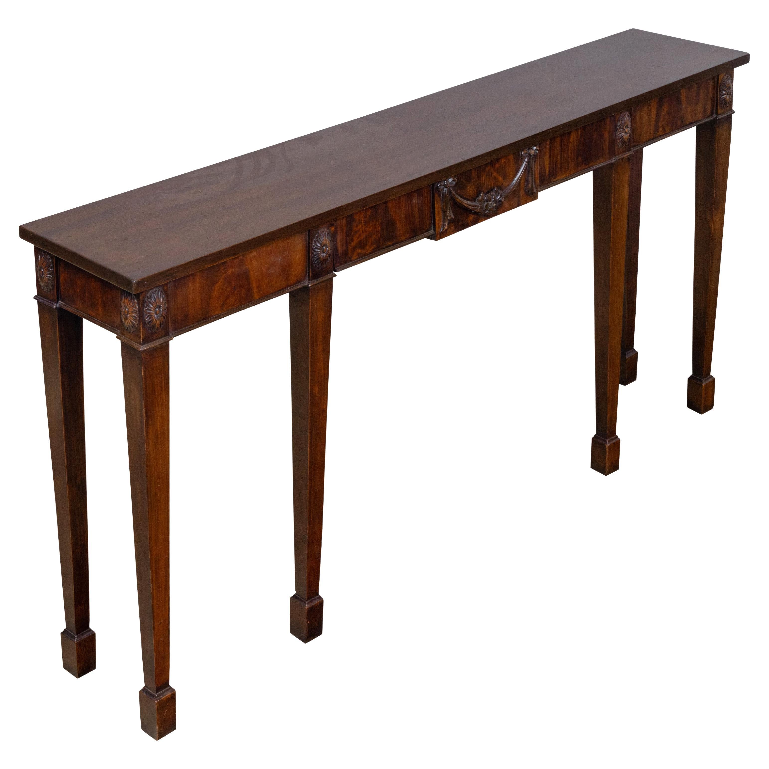 English 19th Century Mahogany Console Table with Carved Swag Drawer