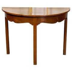 Antique English 19th Century Mahogany Demilune Table with Carved Apron and Straight Legs