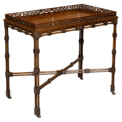English 19th Century Mahogany Faux Bamboo Side Table with Carved Tray Top