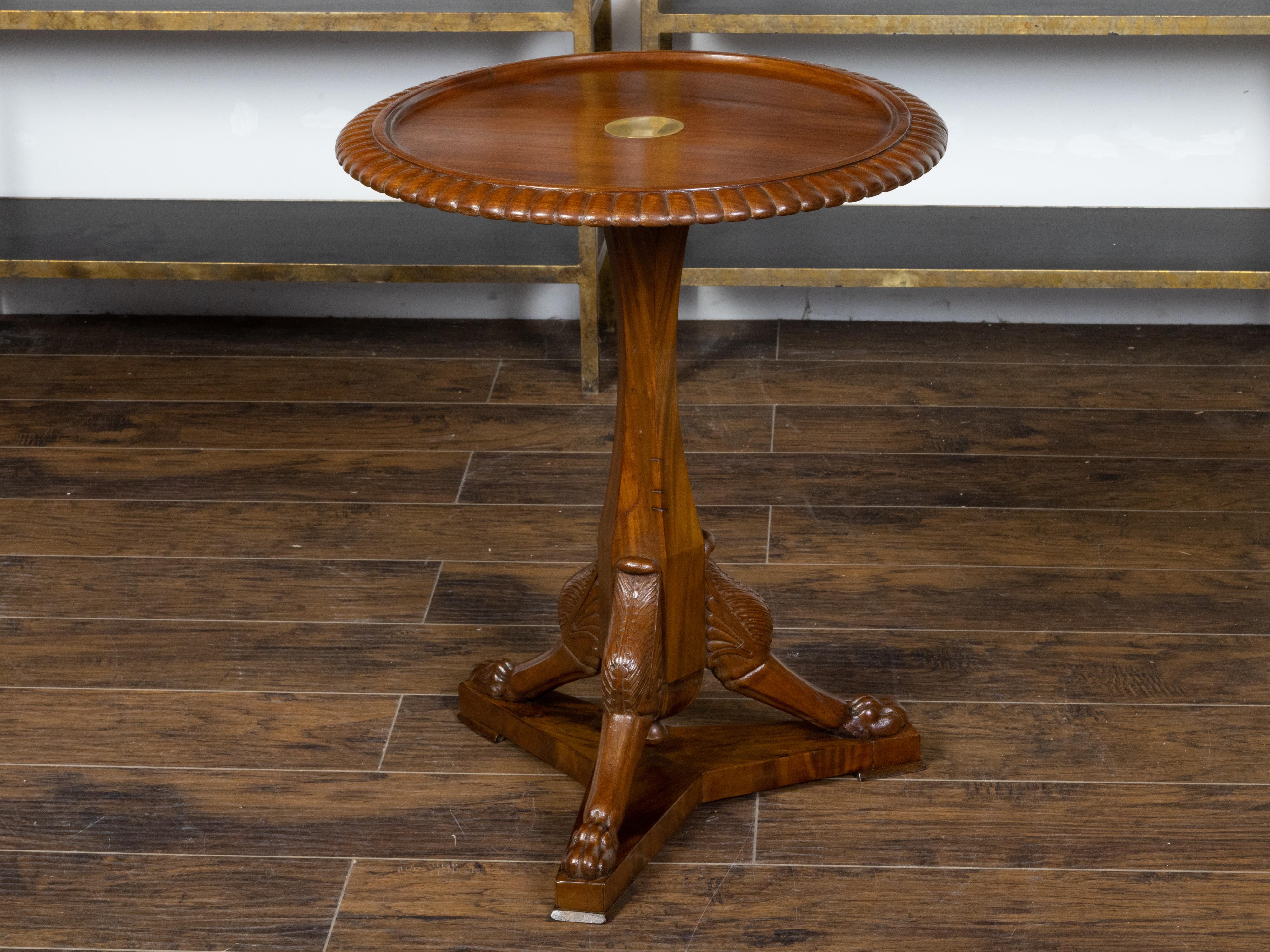 Carved English 19th Century Mahogany Guéridon with Gadroons and Griffin Inspired Legs For Sale