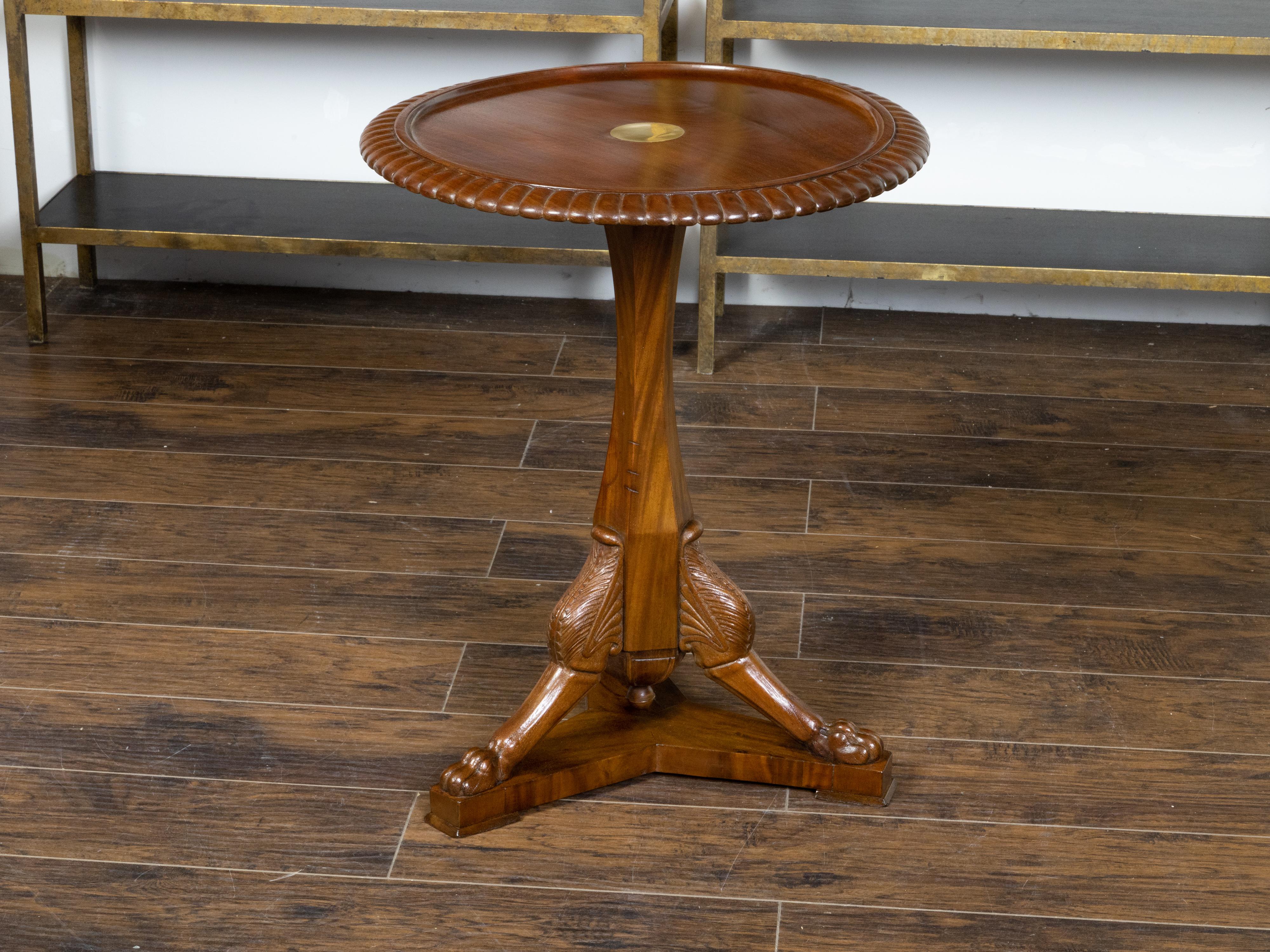 Brass English 19th Century Mahogany Guéridon with Gadroons and Griffin Inspired Legs For Sale