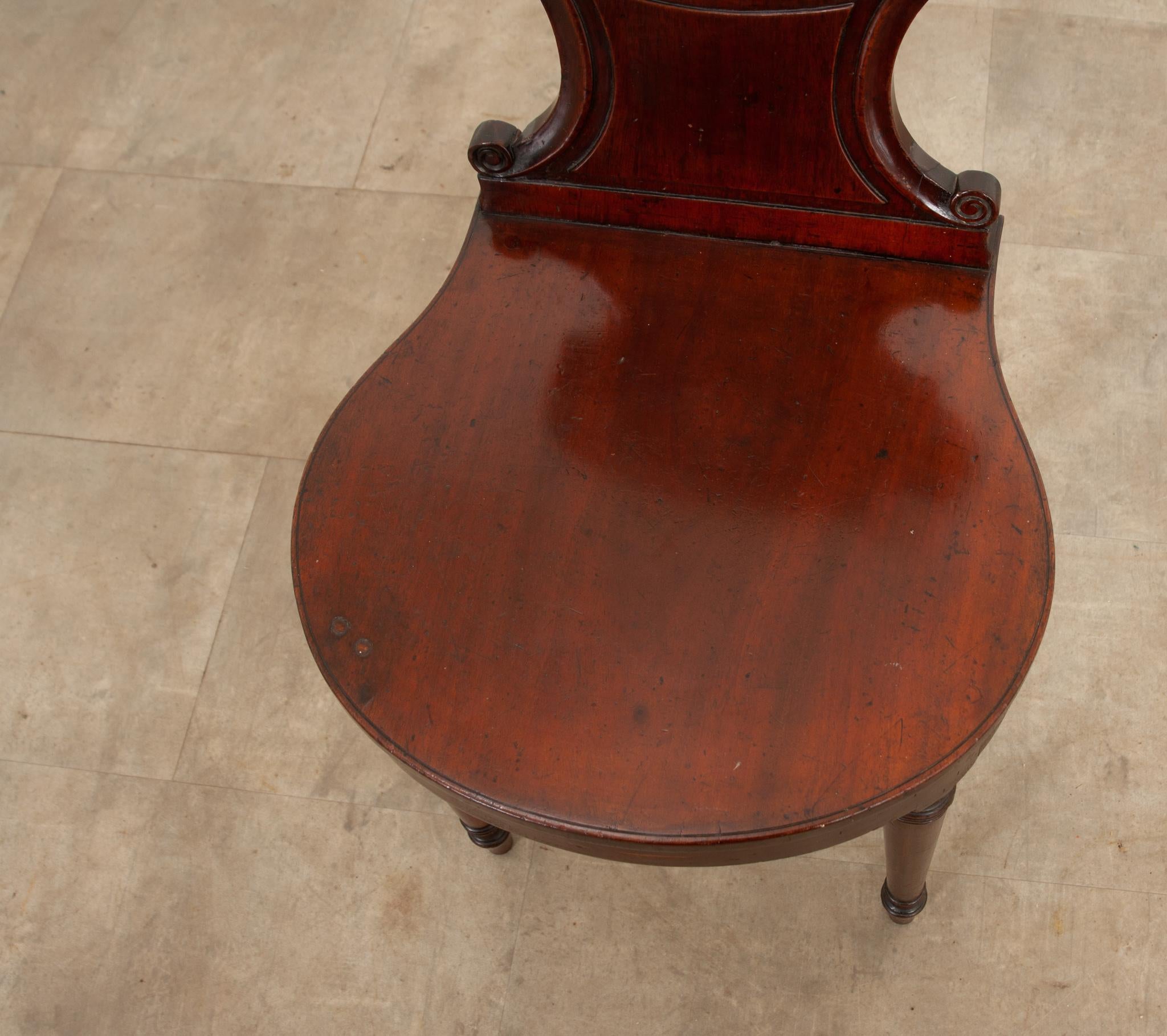 Carved English 19th Century Mahogany Hall Chair