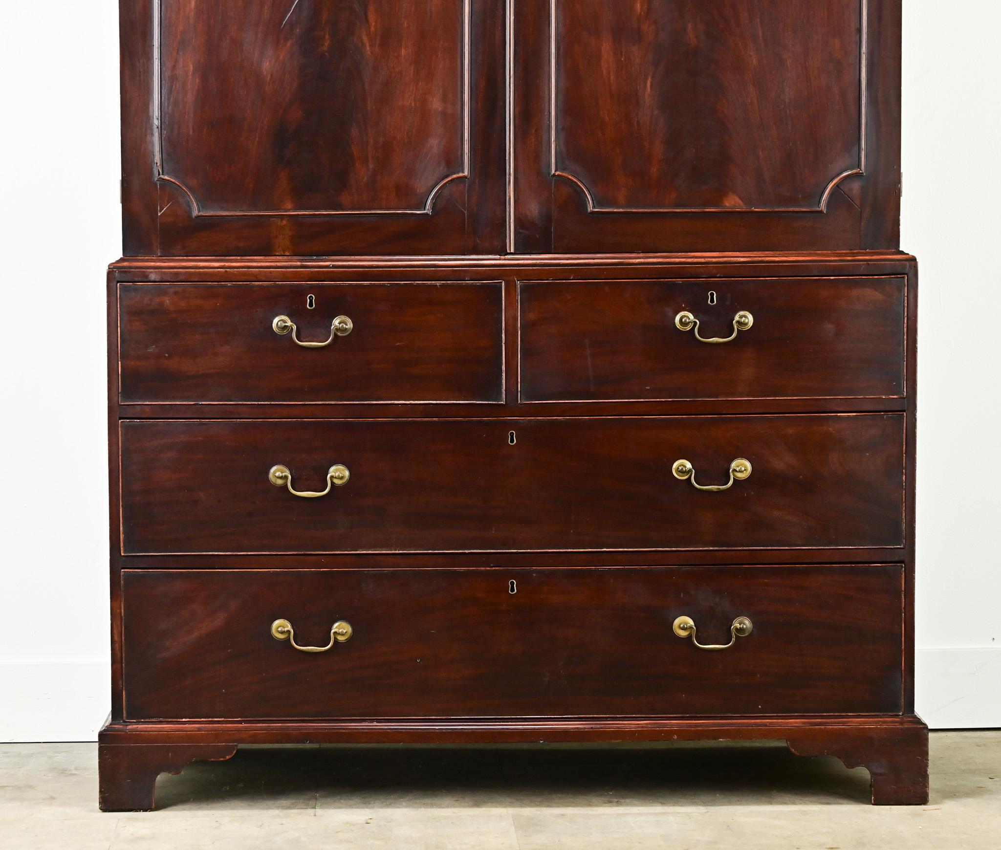 Hand-Carved English 19th Century Mahogany Linen Press For Sale