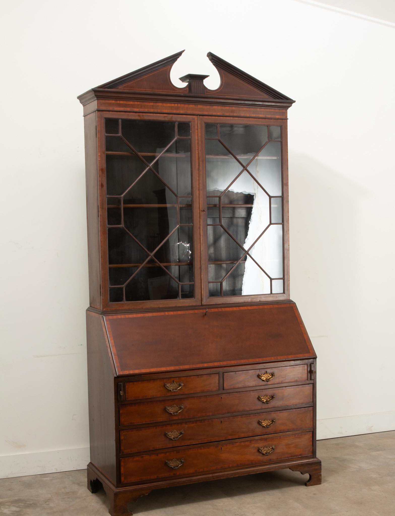 Hand-Carved English 19th Century Mahogany Secrétaire For Sale