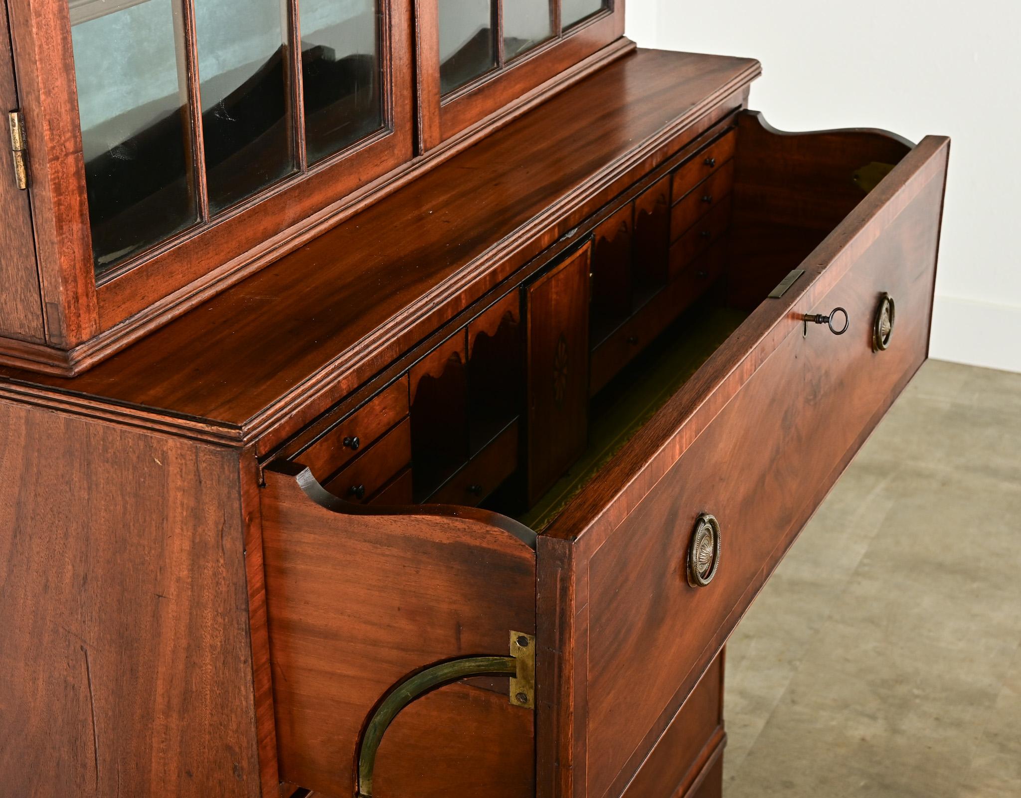 Marquetry English 19th Century Mahogany Secretary
