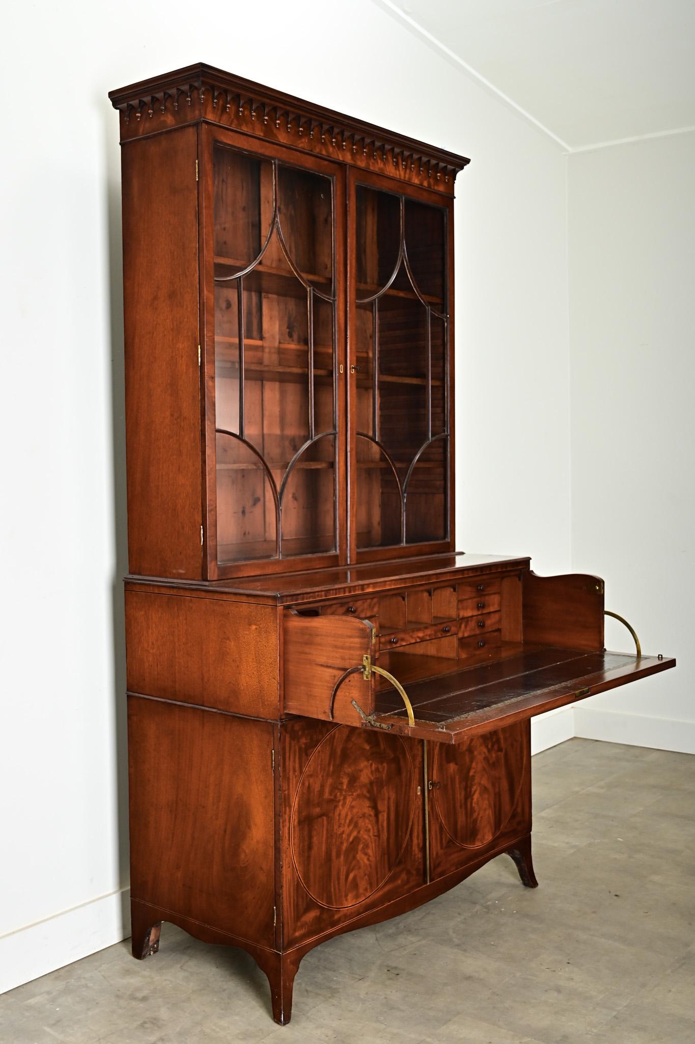 Brass English 19th Century Mahogany Secretary