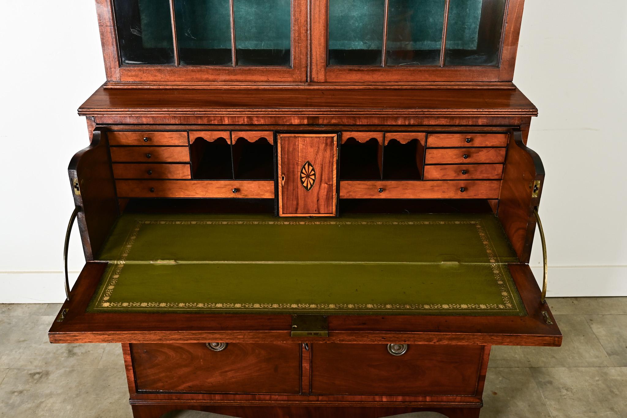 Brass English 19th Century Mahogany Secretary