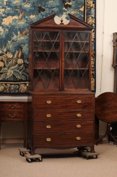 English 19th Century Mahogany Secretary with Broken Pediment, Ebonized Inlay