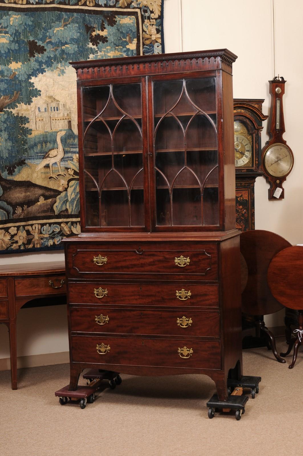 English 19th Century Mahogany Secretary with Dental Moulded Flat Cornince For Sale 10