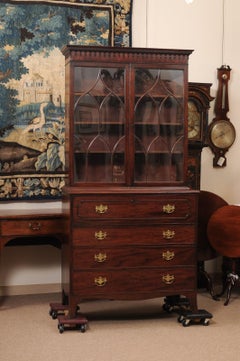 English 19th Century Mahogany Secretary with Dental Moulded Flat Cornince