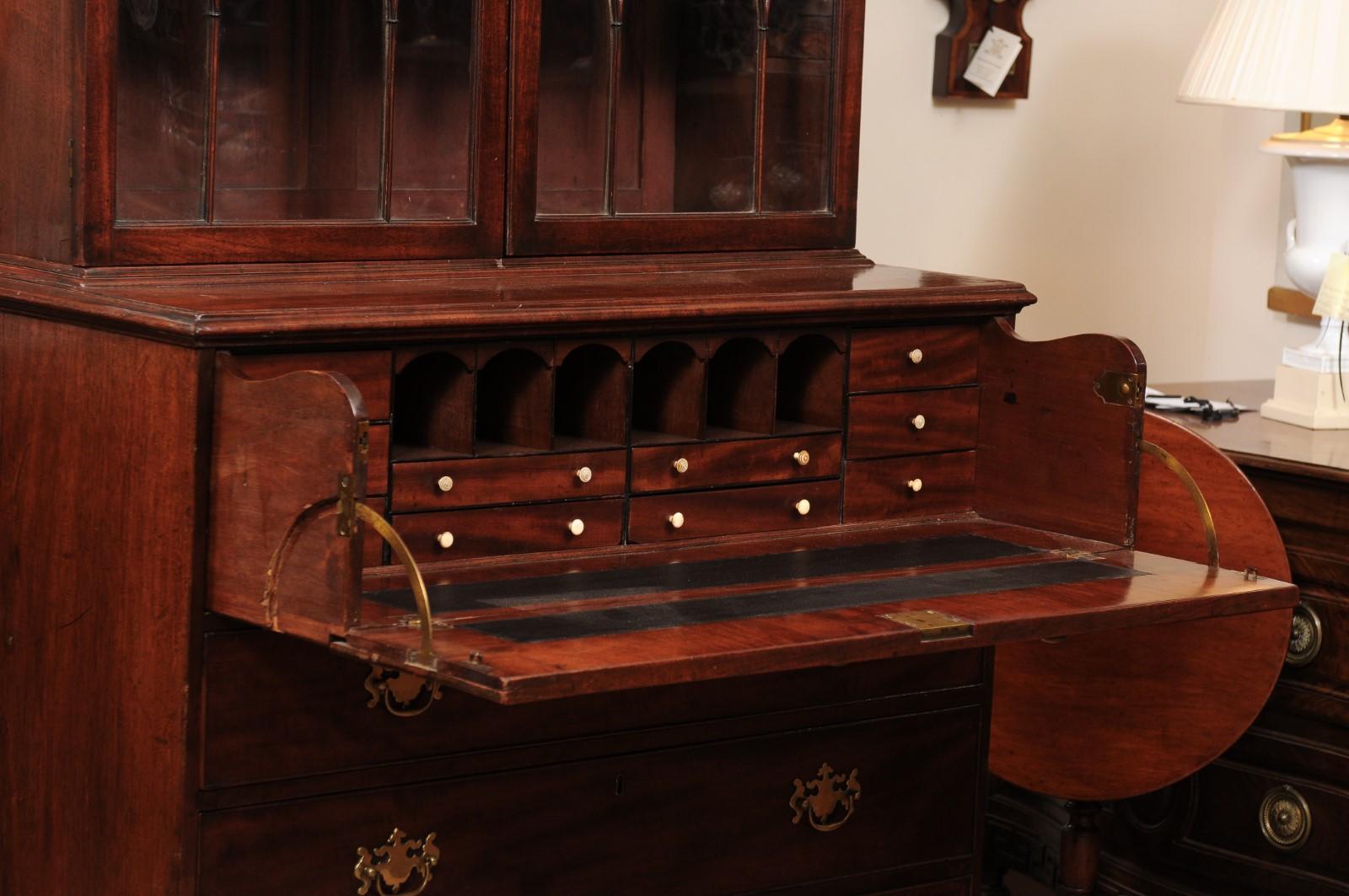 English 19th Century Mahogany Secretary with Dental Moulded Flat Cornince For Sale 1