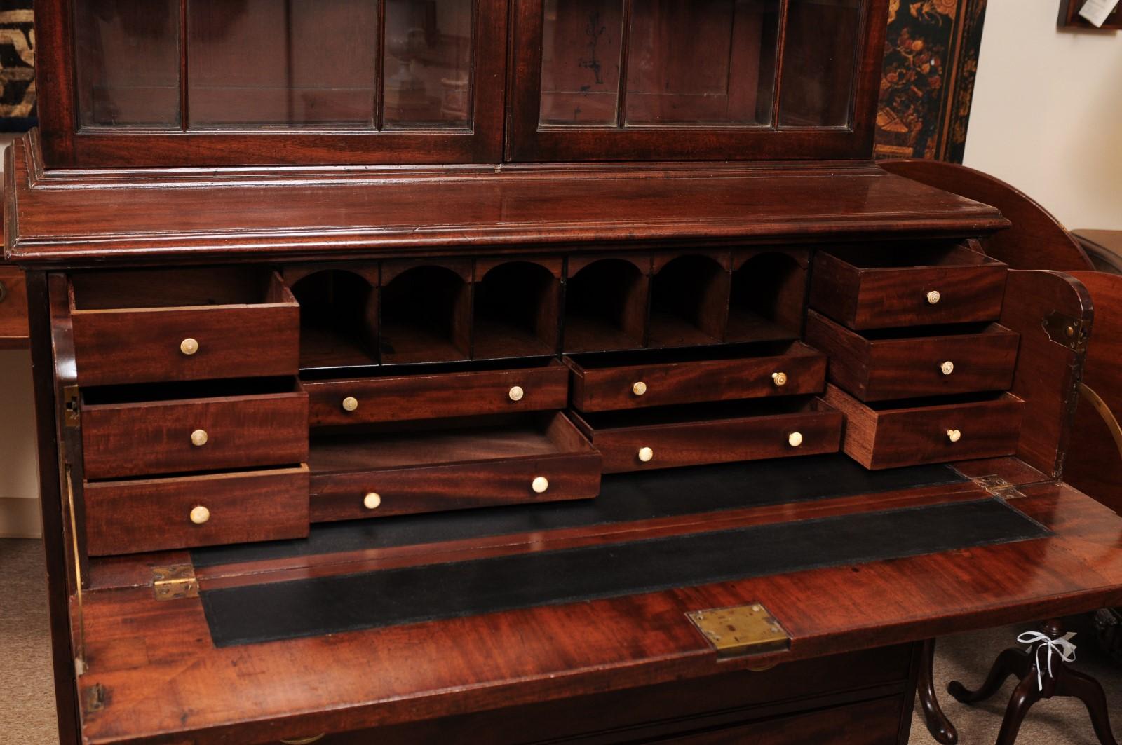 English 19th Century Mahogany Secretary with Dental Moulded Flat Cornince For Sale 2