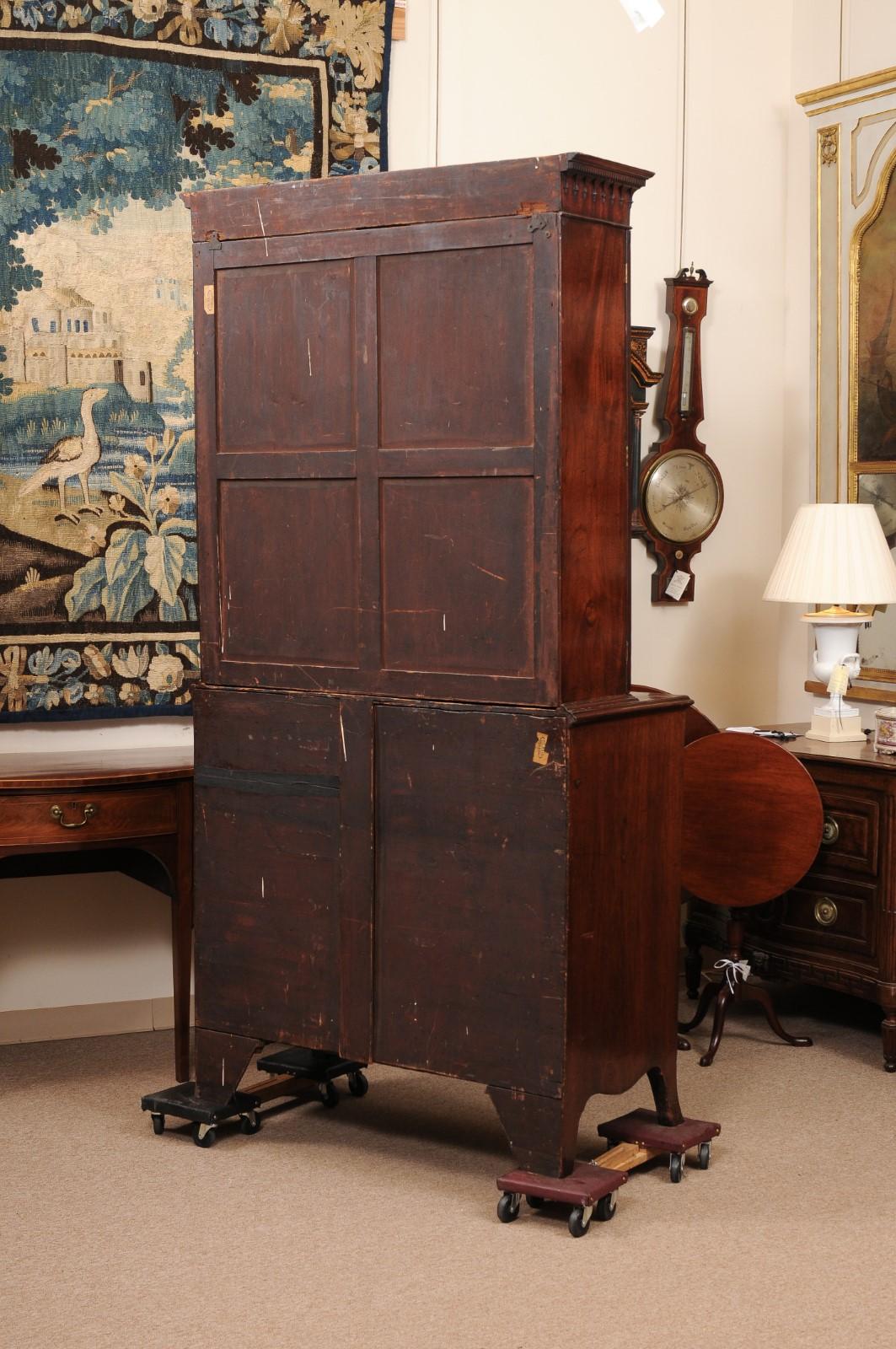 English 19th Century Mahogany Secretary with Dental Moulded Flat Cornince For Sale 6