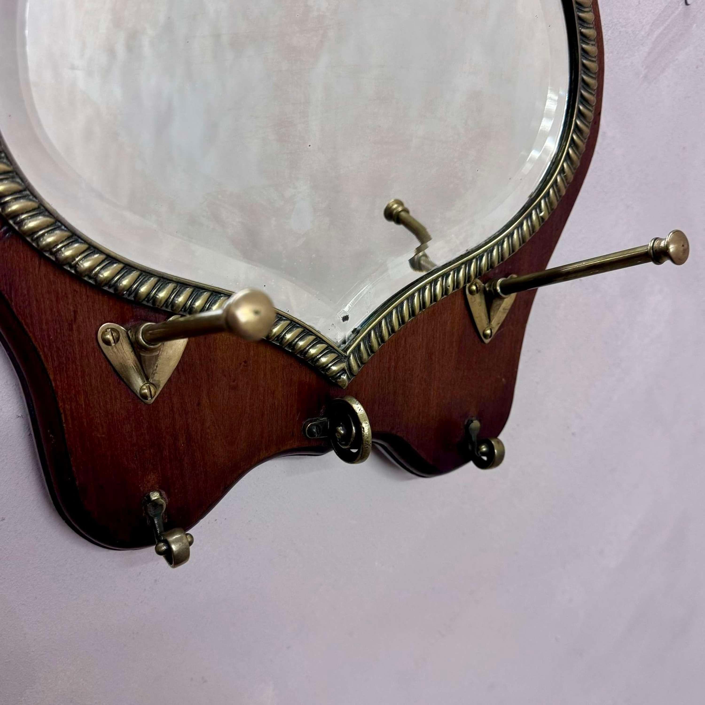 Hand-Crafted English 19th Century Mahogany Shield Hall Mirror For Sale