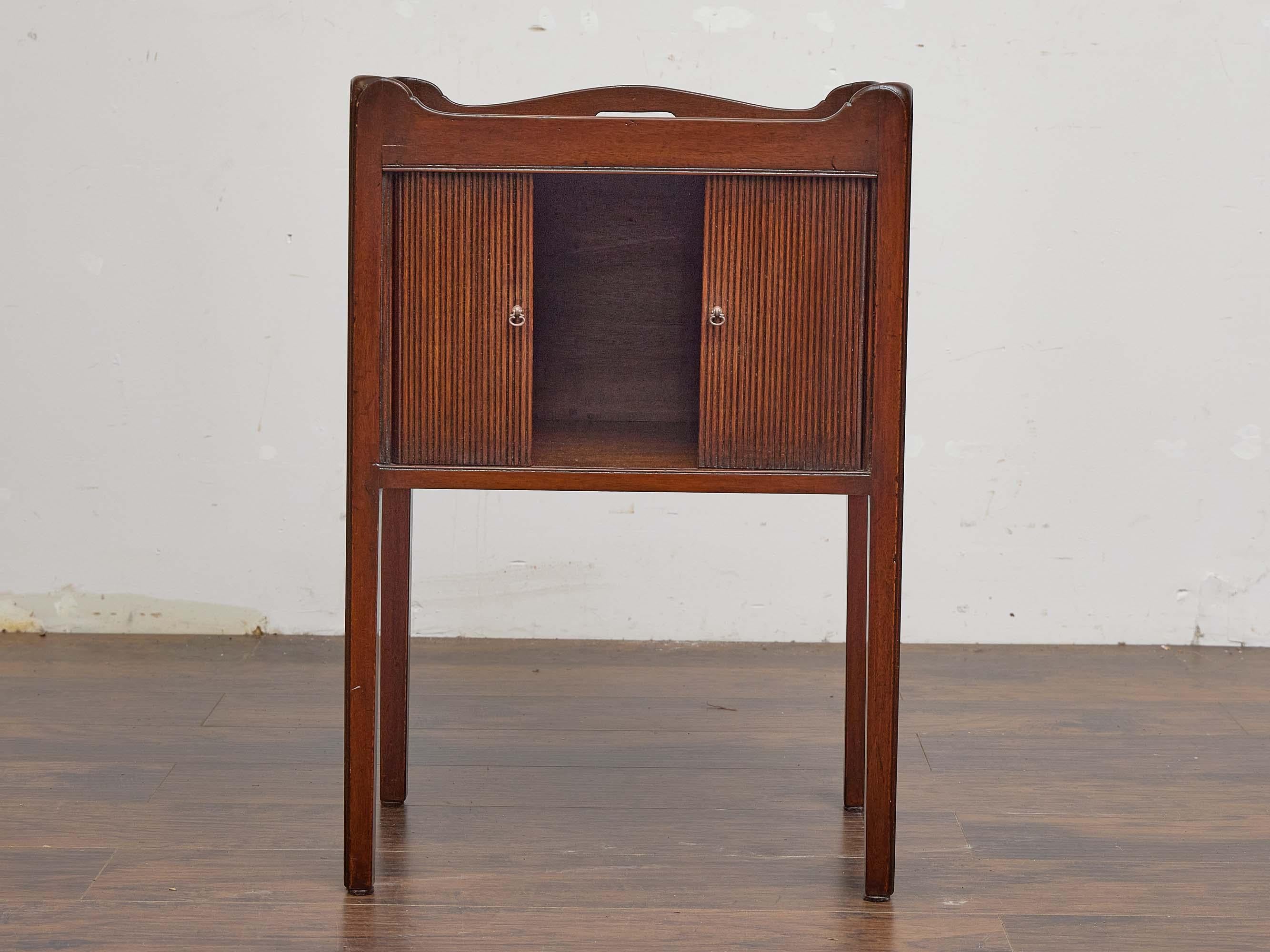 English 19th Century Mahogany Side Cabinet with Scalloped Gallery, Tambour Doors In Good Condition For Sale In Atlanta, GA