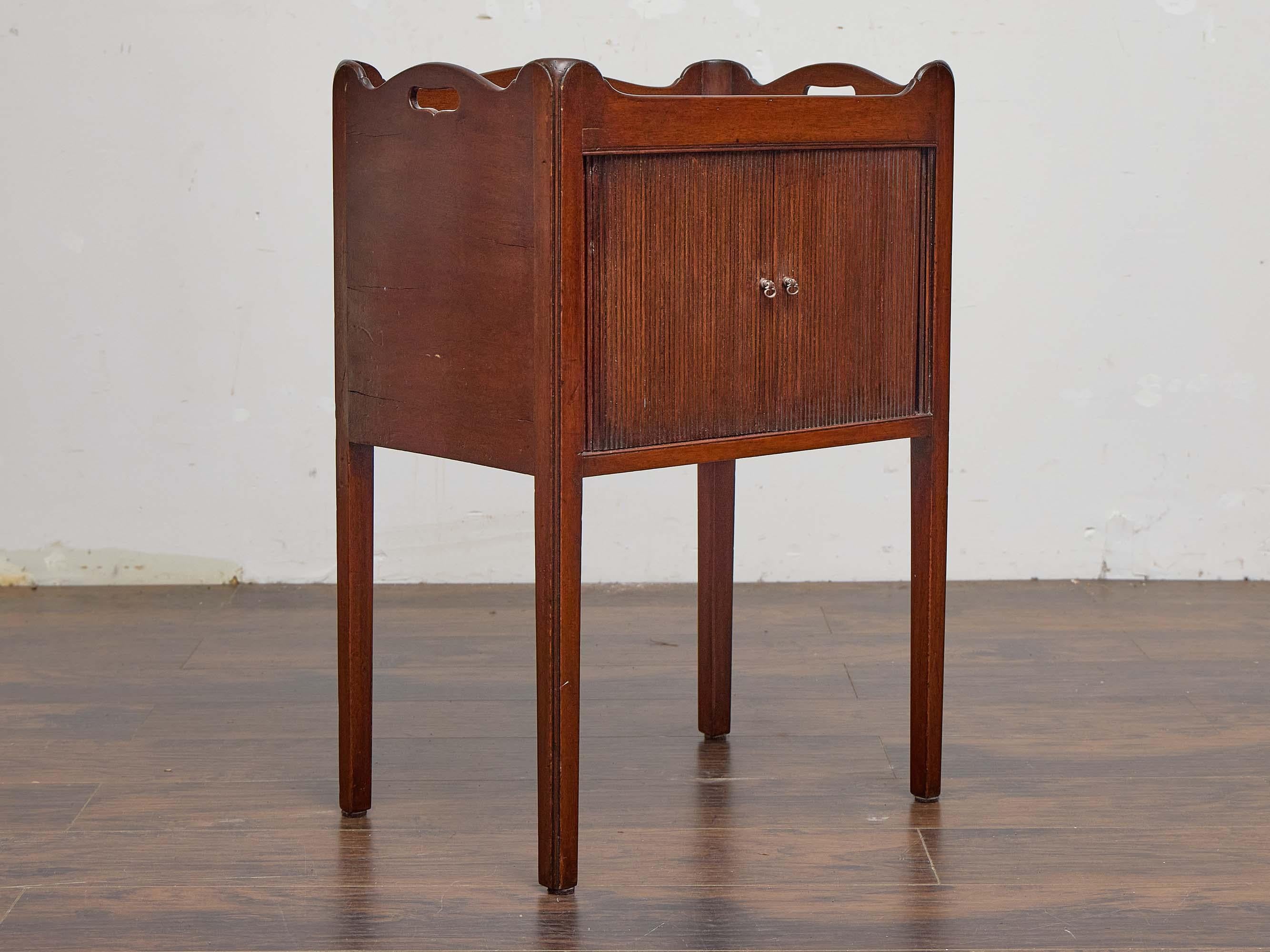 English 19th Century Mahogany Side Cabinet with Scalloped Gallery, Tambour Doors For Sale 1