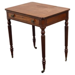 English 19th Century Mahogany Table with Compartment, Drawer and Reeded Legs