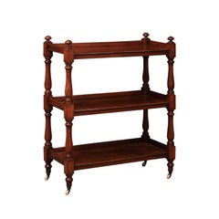 Antique English 19th Century Mahogany Trolley with 3 Tiers and Castor Feet