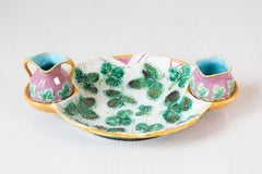 English 19th Century Majolica Serving Tray with Two Pitchers by George Jones