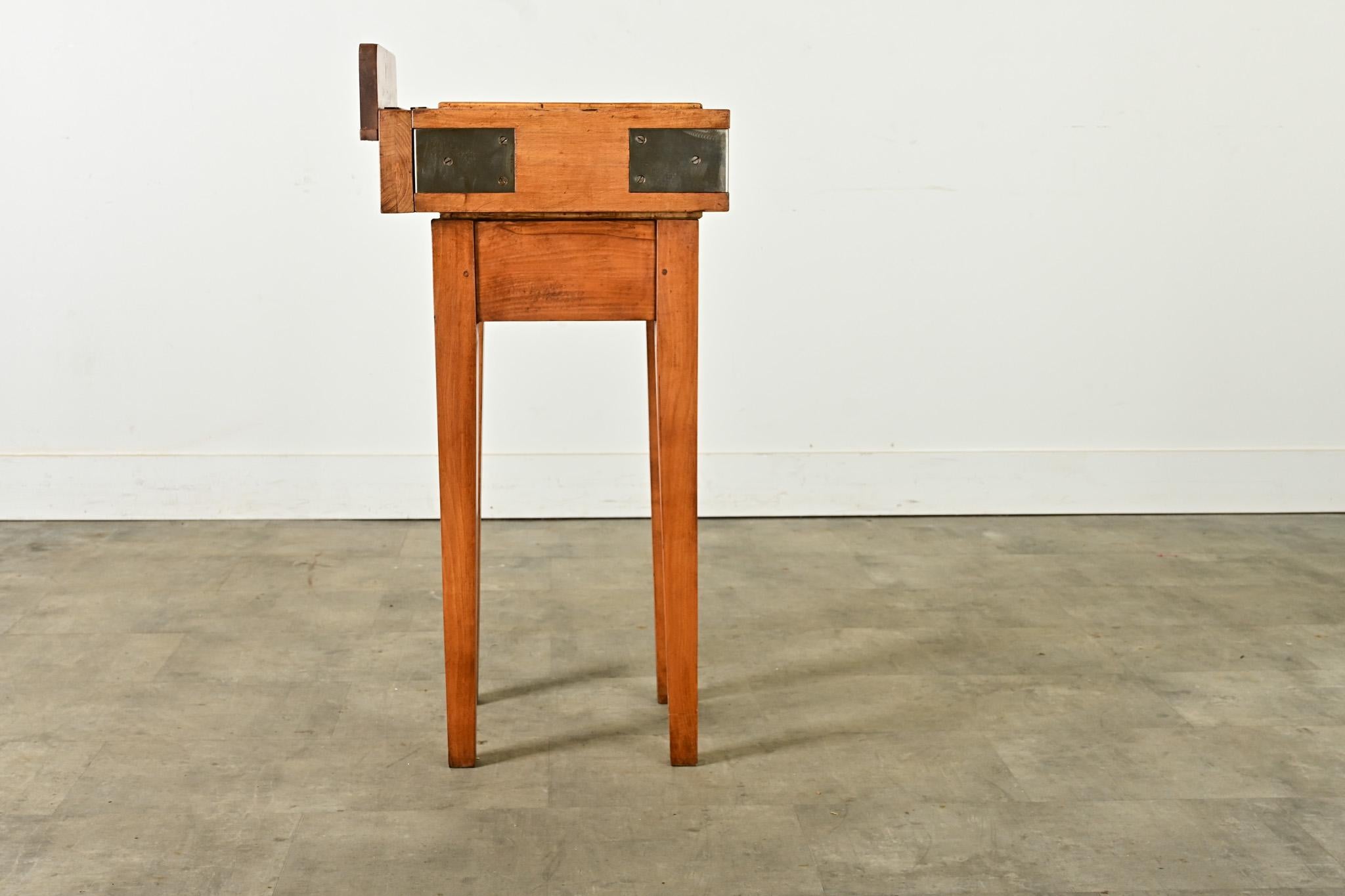 Brass English 19th Century Maple Butcher Block Table For Sale