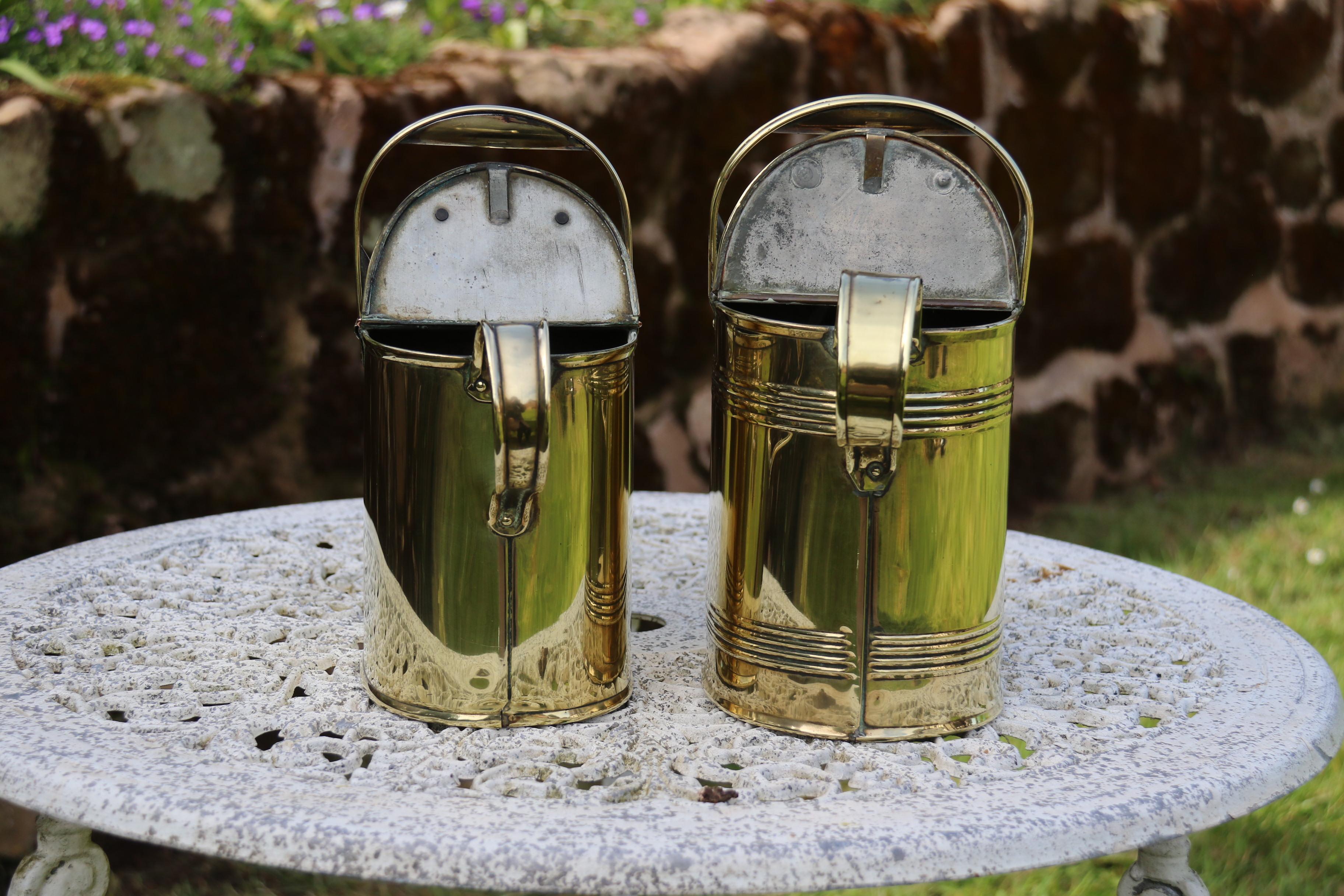English 19th century matched pair of brass watering cans from a London Hotel For Sale 1