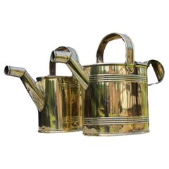 Antique English 19th century matched pair of brass watering cans from a London Hotel