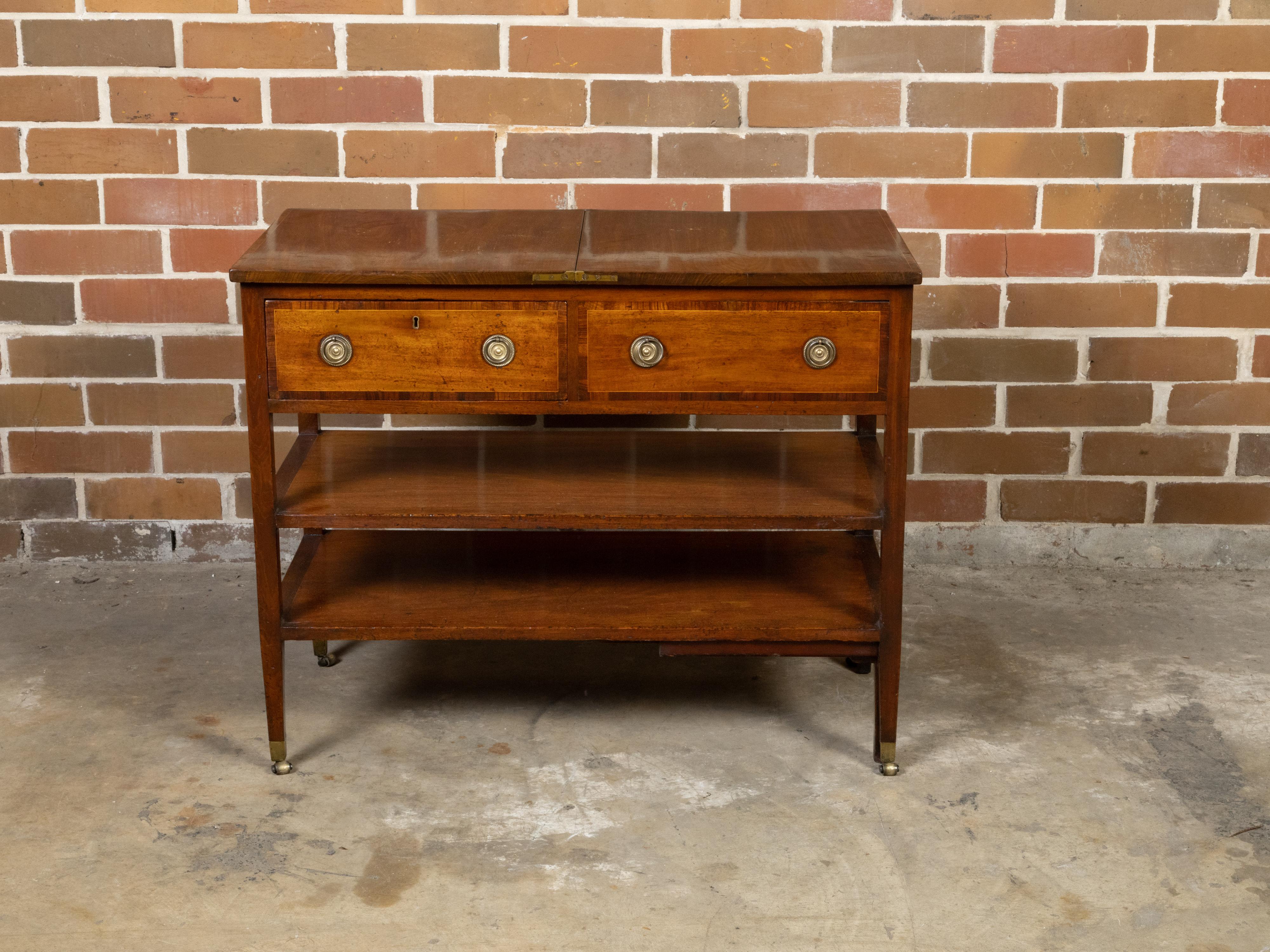 Veneer English 19th Century Metamorphic Table with Lift Top, Drawers and Shelves For Sale