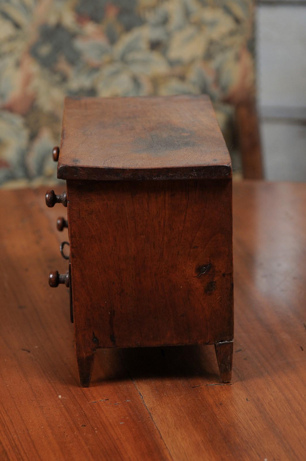 English 19th Century Miniature Walnut Chest with Two Drawers and Brown Patina 7